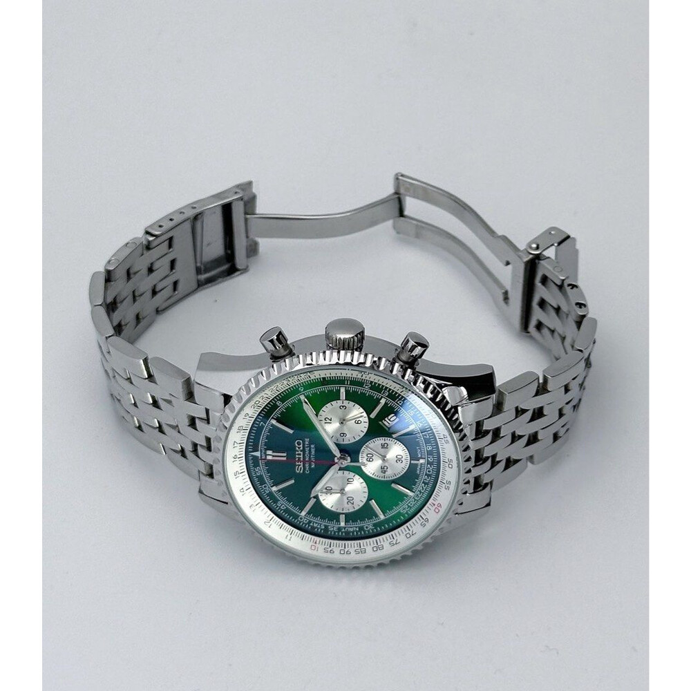 Custom Seiko Mod Green Navitimer Quartz Chronograph 47mm E S Watches